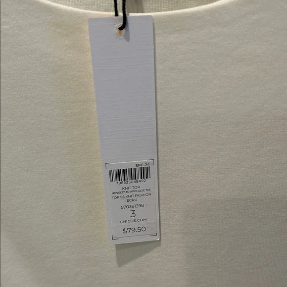 Chico's Ivory Top with Textured Sleeves - Picture 2 of 5